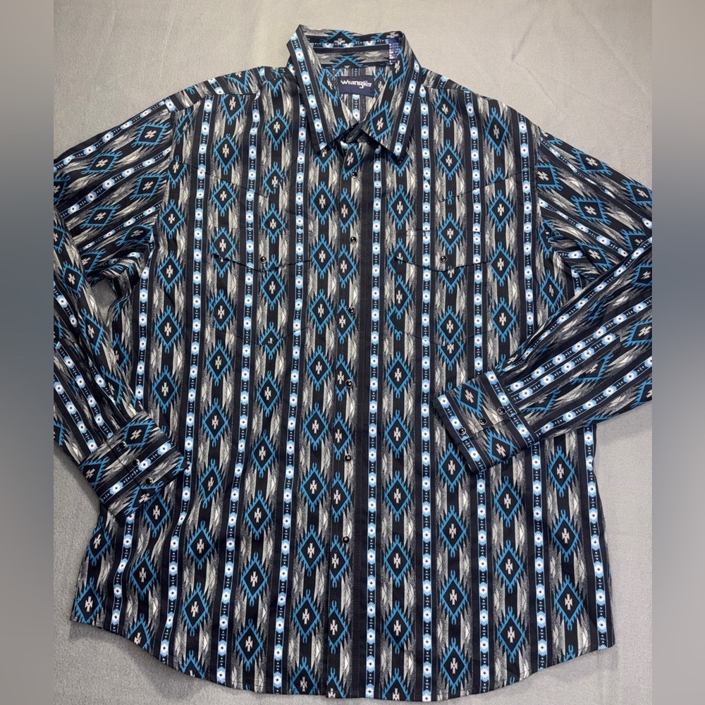 WRANGLER MEN'S CHECOTAH SOUTHWESTERN PRINT LONG SLEEVE SNAP WESTERN SHIRT XL